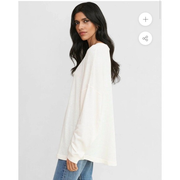 Jenni Kayne Long Sleeve Oversized Cotton Sweater Tee Size XS Ivory Boyfriend - Picture 2 of 12